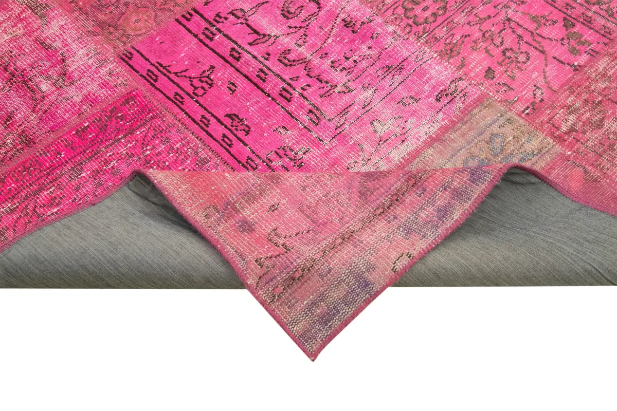 Patchwork Pembe Pamuk Üzerine Yün El Dokuma Kilim-208x314 - Görsel 6