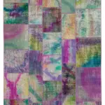 Patchwork Multi Pamuk Üzerine Yün El Dokuma Kilim-197x300