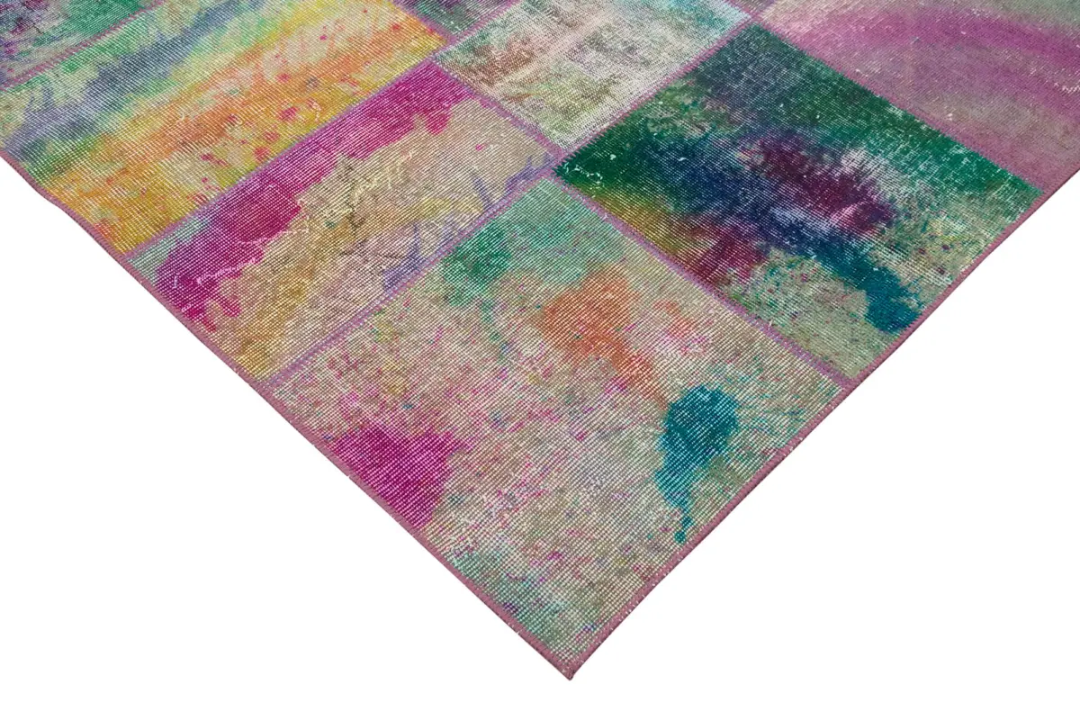 Patchwork Multi Pamuk Üzerine Yün El Dokuma Kilim-197x300 - Görsel 4
