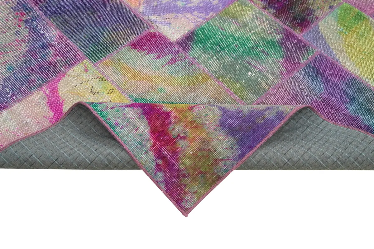 Patchwork Multi Pamuk Üzerine Yün El Dokuma Kilim-197x300 - Görsel 6