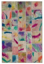 Patchwork Multi Pamuk Üzerine Yün El Dokuma Kilim-206x305