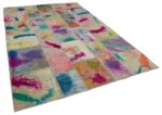 Patchwork Multi Pamuk Üzerine Yün El Dokuma Kilim-206x305 - Görsel 2