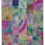 Patchwork Multi Pamuk Üzerine Yün El Dokuma Kilim-196x300