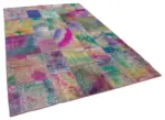 Patchwork Multi Pamuk Üzerine Yün El Dokuma Kilim-196x300 - Görsel 2
