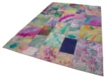 Patchwork Multi Pamuk Üzerine Yün El Dokuma Kilim-196x300 - Görsel 3