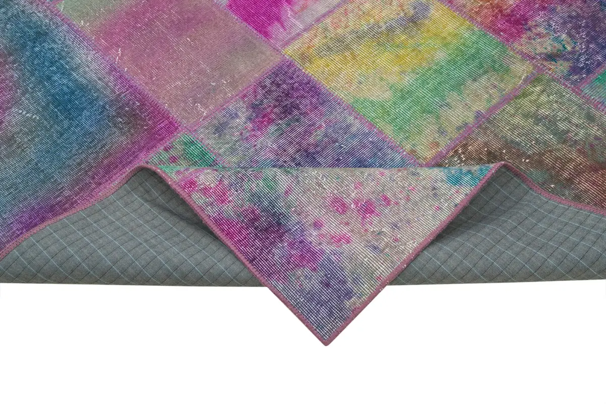 Patchwork Multi Pamuk Üzerine Yün El Dokuma Kilim-196x300 - Görsel 6