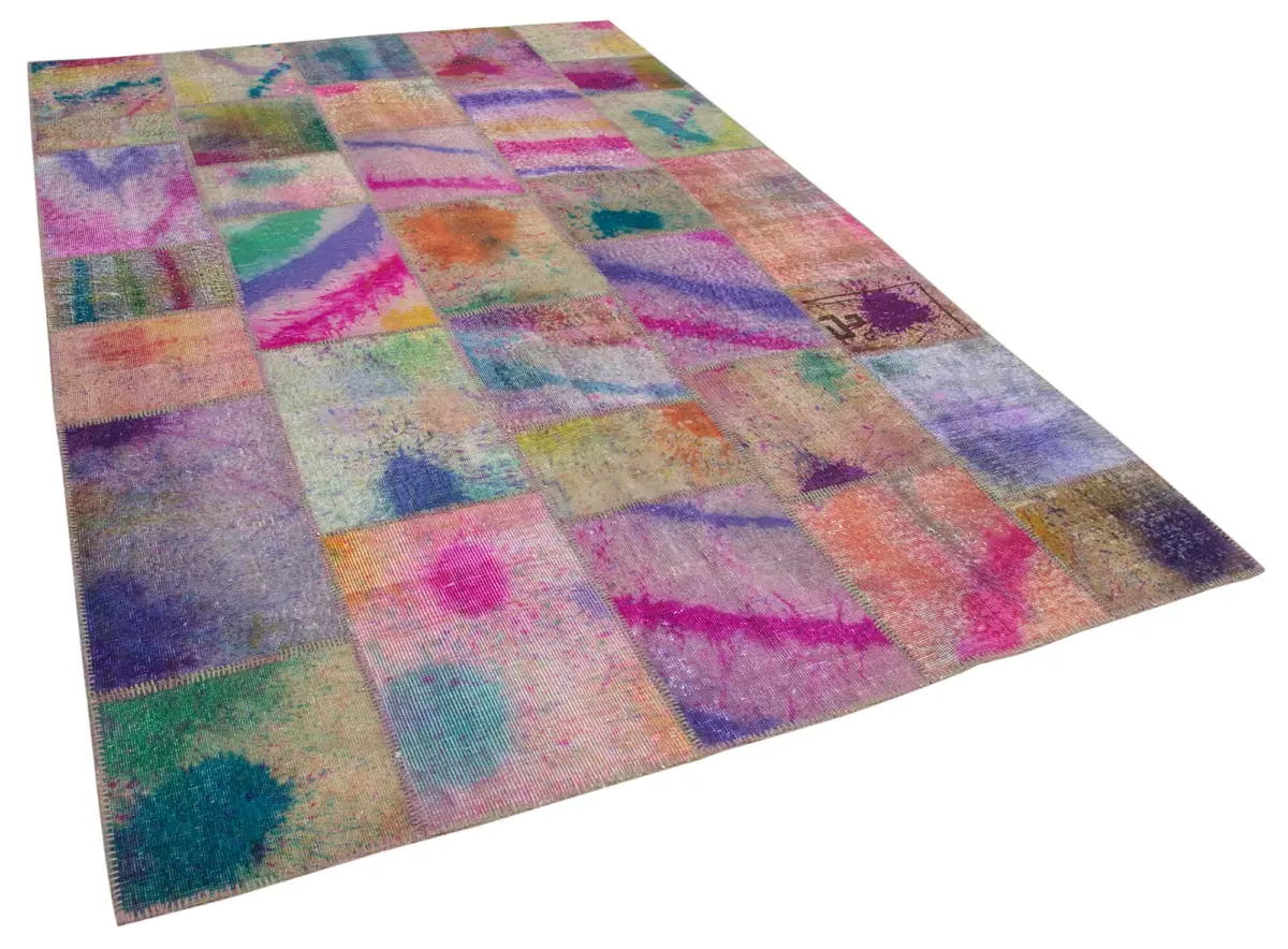 Patchwork Multi Pamuk Üzerine Yün El Dokuma Kilim-198x301 - Görsel 2