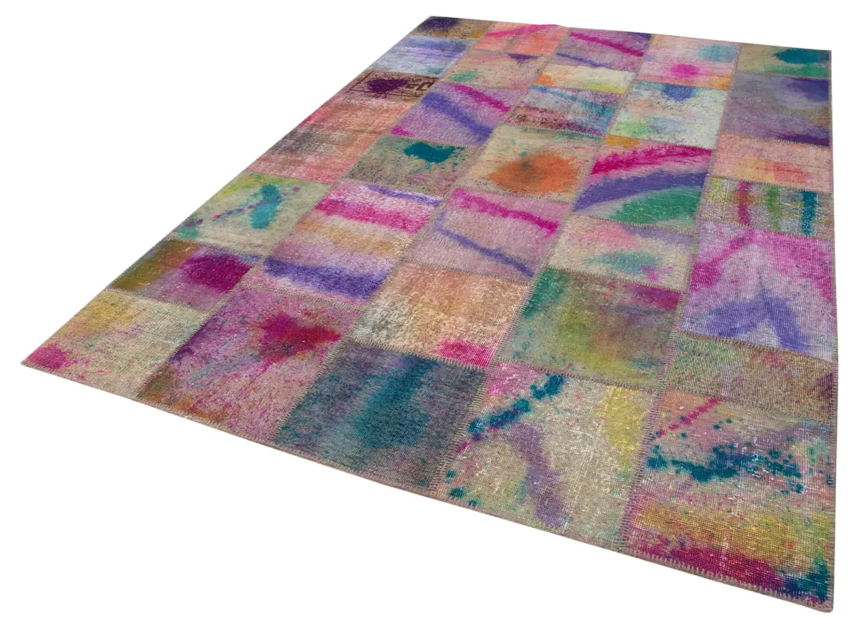 Patchwork Multi Pamuk Üzerine Yün El Dokuma Kilim-198x301 - Görsel 3