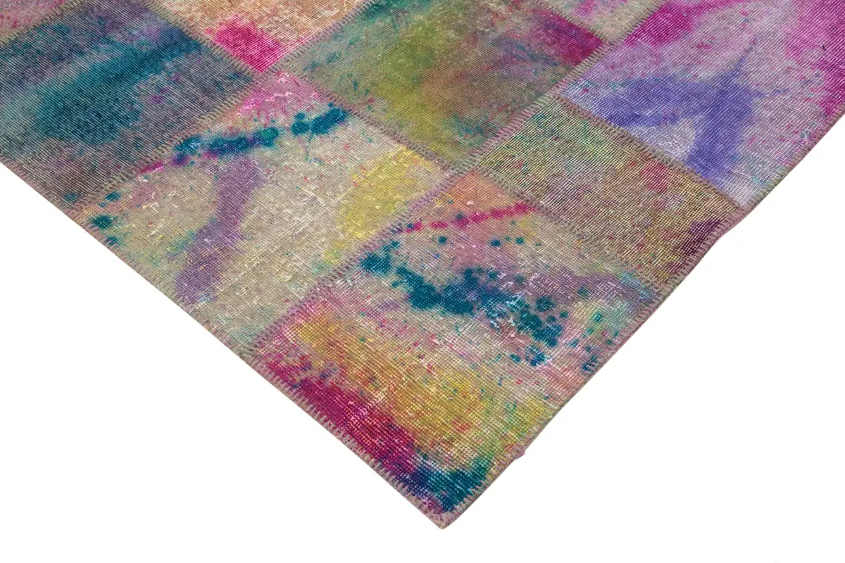 Patchwork Multi Pamuk Üzerine Yün El Dokuma Kilim-198x301 - Görsel 4