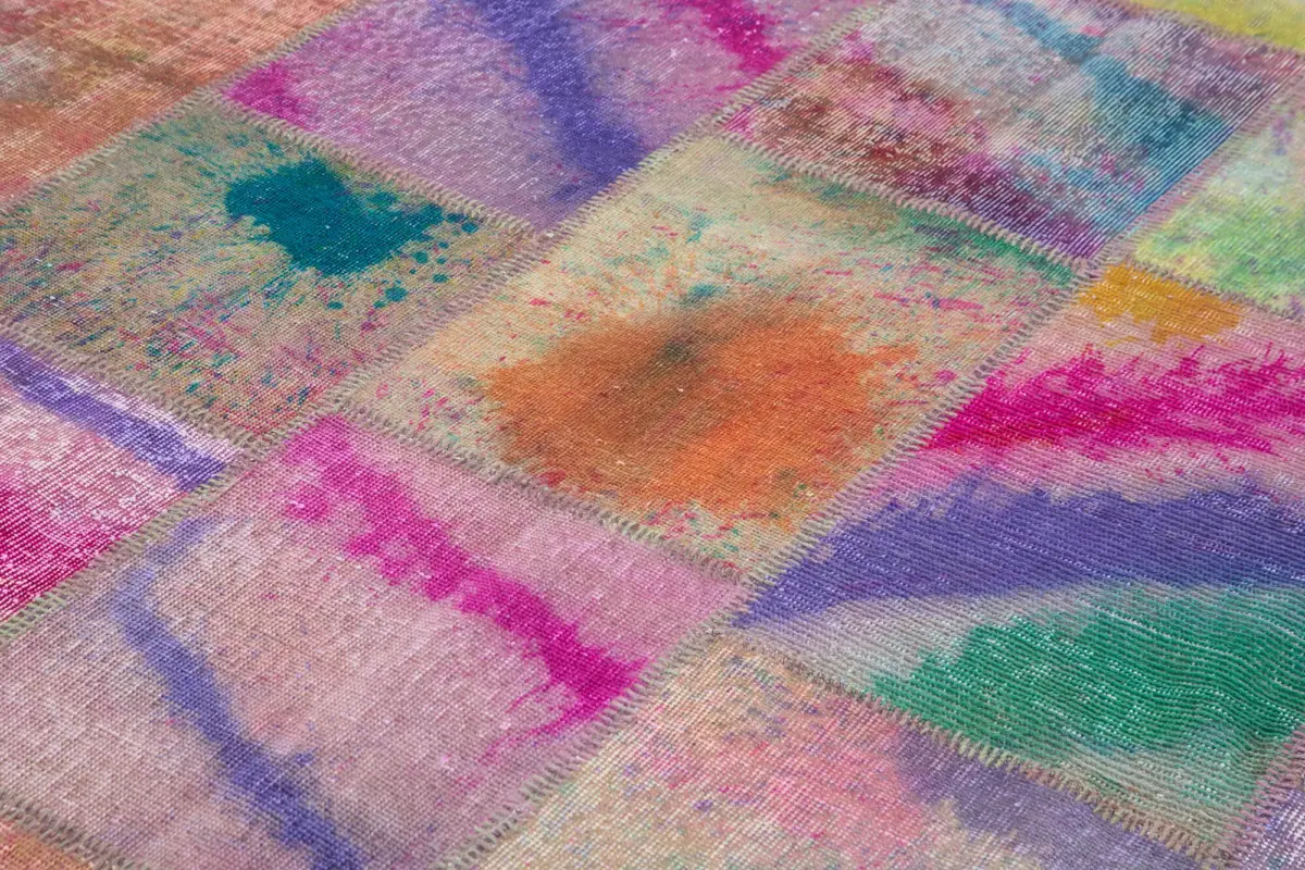 Patchwork Multi Pamuk Üzerine Yün El Dokuma Kilim-198x301 - Görsel 5