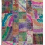 Patchwork Multi Pamuk Üzerine Yün El Dokuma Kilim-196x300