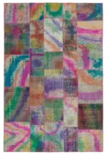 Patchwork Multi Pamuk Üzerine Yün El Dokuma Kilim-196x300