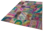 Patchwork Multi Pamuk Üzerine Yün El Dokuma Kilim-196x300 - Görsel 3