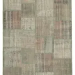 Patchwork Gri Pamuk Üzerine Yün El Dokuma Kilim-198x302