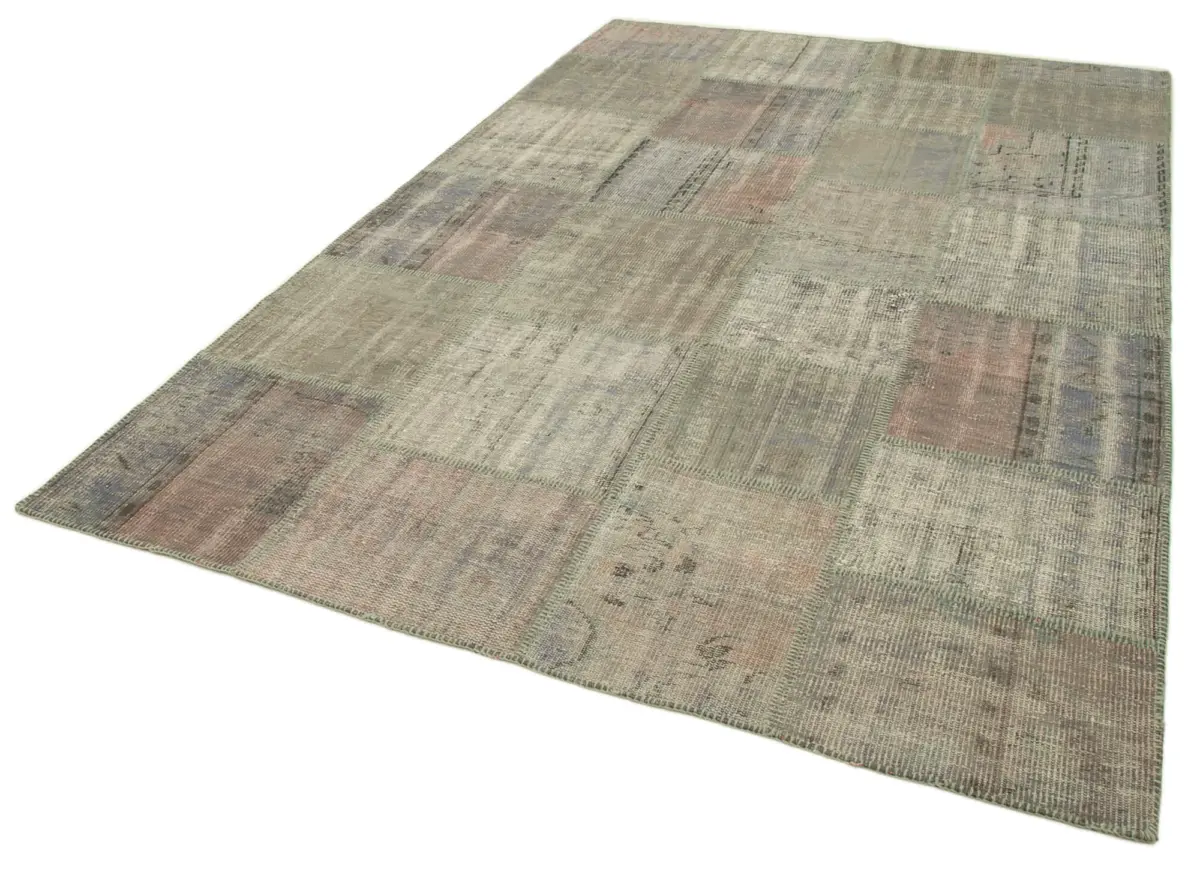 Patchwork Gri Pamuk Üzerine Yün El Dokuma Kilim-198x302 - Görsel 3