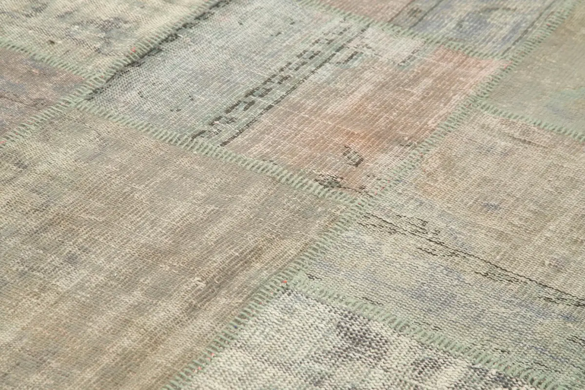 Patchwork Gri Pamuk Üzerine Yün El Dokuma Kilim-198x302 - Görsel 5