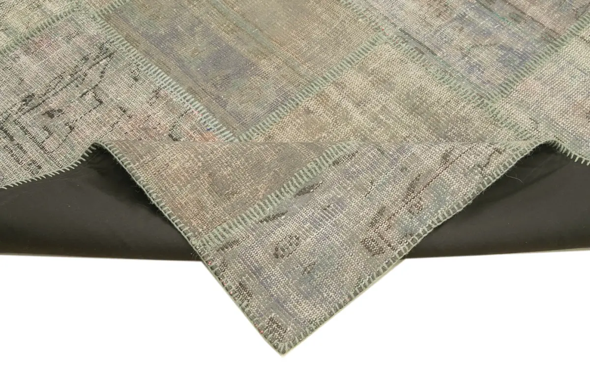 Patchwork Gri Pamuk Üzerine Yün El Dokuma Kilim-198x302 - Görsel 6