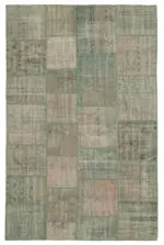 Patchwork Gri Pamuk Üzerine Yün El Dokuma Kilim-200x303