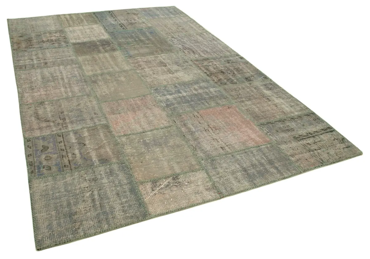 Patchwork Gri Pamuk Üzerine Yün El Dokuma Kilim-200x303 - Görsel 2