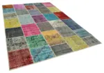 Patchwork Multi Pamuk Üzerine Yün El Dokuma Kilim-205x300 - Görsel 2