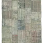 Patchwork Gri Pamuk Üzerine Yün El Dokuma Kilim-204x304