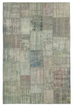 Patchwork Gri Pamuk Üzerine Yün El Dokuma Kilim-204x304