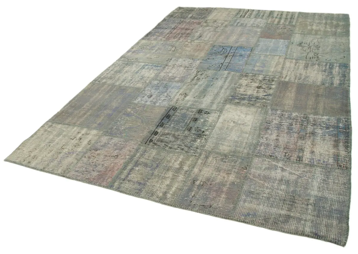 Patchwork Gri Pamuk Üzerine Yün El Dokuma Kilim-204x304 - Görsel 3