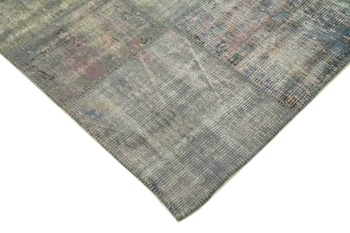 Patchwork Gri Pamuk Üzerine Yün El Dokuma Kilim-204x304 - Görsel 4