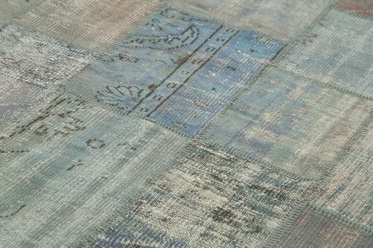 Patchwork Gri Pamuk Üzerine Yün El Dokuma Kilim-204x304 - Görsel 5