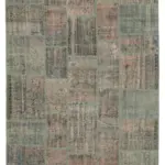 Patchwork Gri Pamuk Üzerine Yün El Dokuma Kilim-206x303