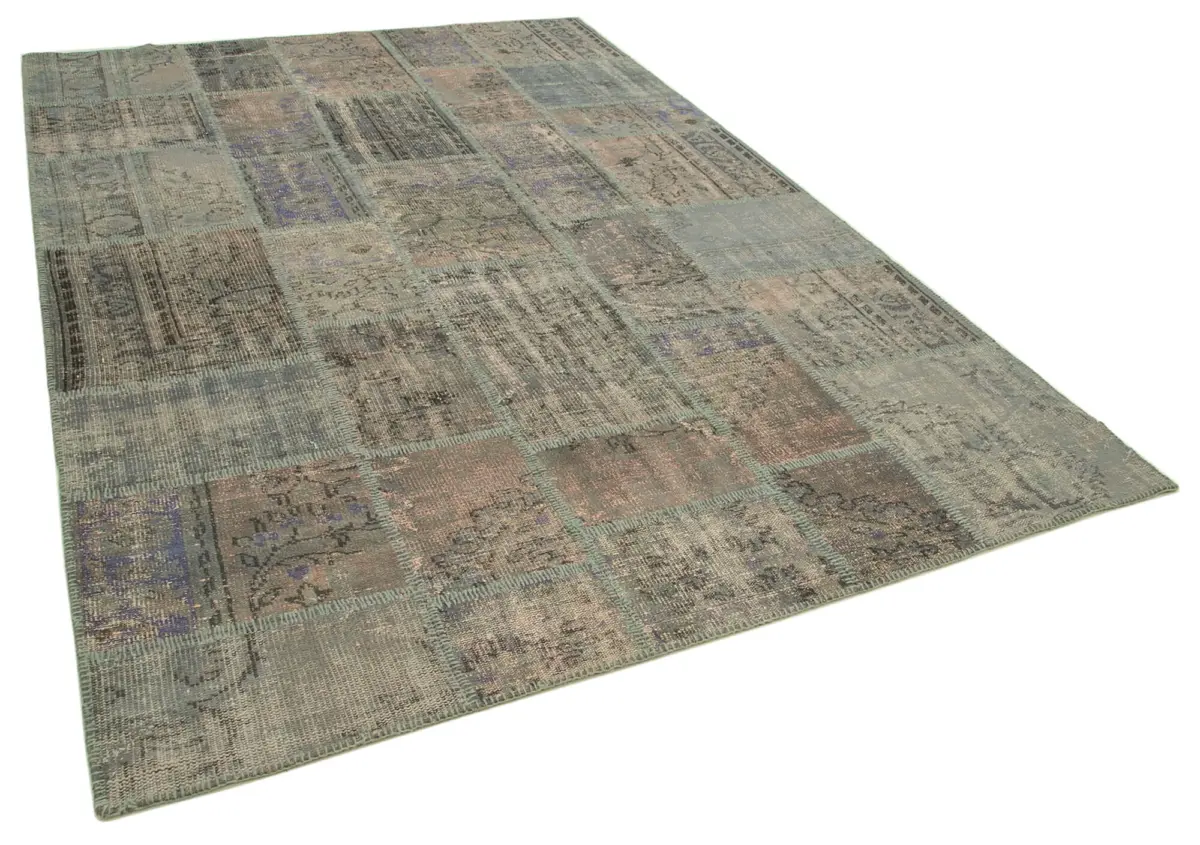 Patchwork Gri Pamuk Üzerine Yün El Dokuma Kilim-206x303 - Görsel 2