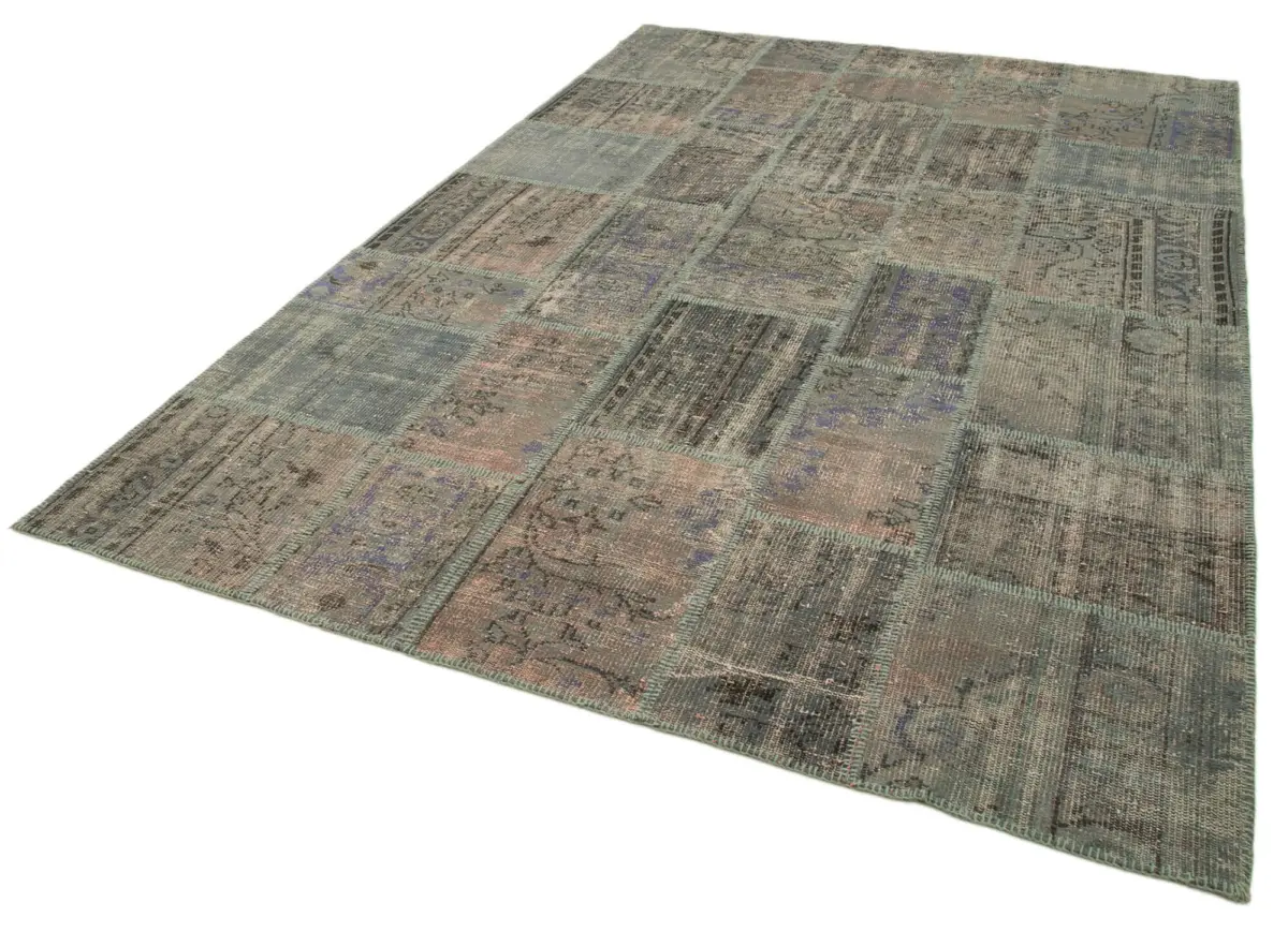 Patchwork Gri Pamuk Üzerine Yün El Dokuma Kilim-206x303 - Görsel 3