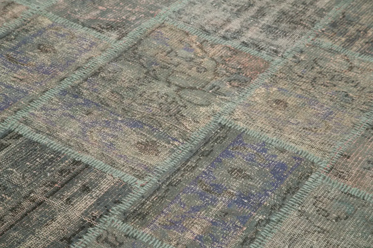 Patchwork Gri Pamuk Üzerine Yün El Dokuma Kilim-206x303 - Görsel 5