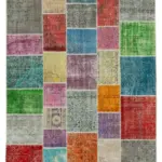 Patchwork Multi Pamuk Üzerine Yün El Dokuma Kilim-202x300