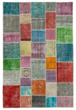 Patchwork Multi Pamuk Üzerine Yün El Dokuma Kilim-202x300