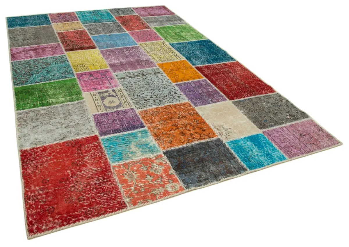 Patchwork Multi Pamuk Üzerine Yün El Dokuma Kilim-202x300 - Görsel 2