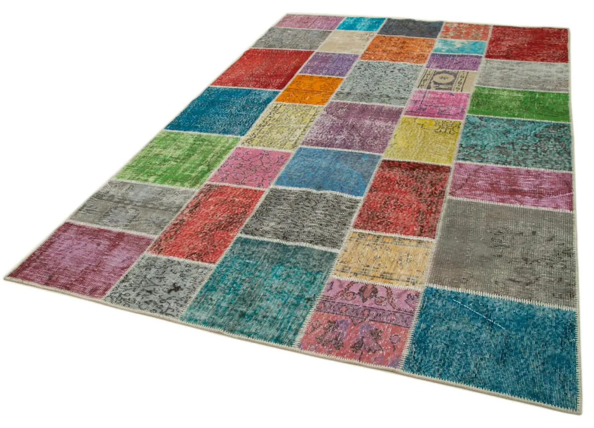 Patchwork Multi Pamuk Üzerine Yün El Dokuma Kilim-202x300 - Görsel 3