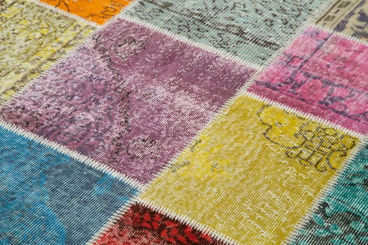 Patchwork Multi Pamuk Üzerine Yün El Dokuma Kilim-202x300 - Görsel 5