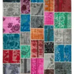 Patchwork Multi Pamuk Üzerine Yün El Dokuma Kilim-204x304