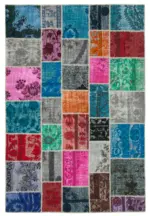 Patchwork Multi Pamuk Üzerine Yün El Dokuma Kilim-204x304