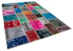 Patchwork Multi Pamuk Üzerine Yün El Dokuma Kilim-204x304 - Görsel 2