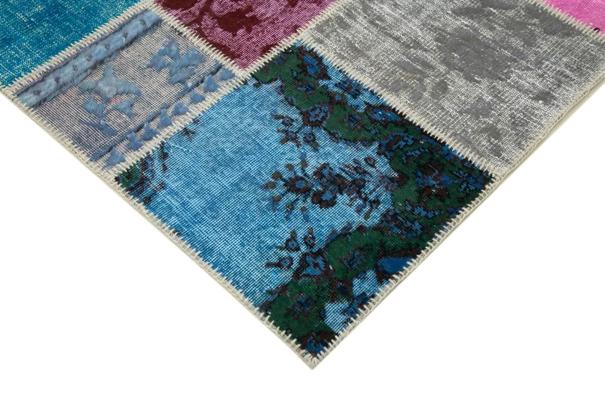 Patchwork Multi Pamuk Üzerine Yün El Dokuma Kilim-204x304 - Görsel 4