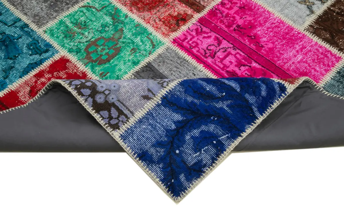 Patchwork Multi Pamuk Üzerine Yün El Dokuma Kilim-204x304 - Görsel 6