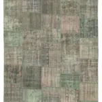 Patchwork Gri Pamuk Üzerine Yün El Dokuma Kilim-197x298