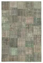 Patchwork Gri Pamuk Üzerine Yün El Dokuma Kilim-197x298