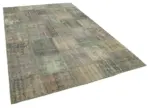 Patchwork Gri Pamuk Üzerine Yün El Dokuma Kilim-197x298 - Görsel 2
