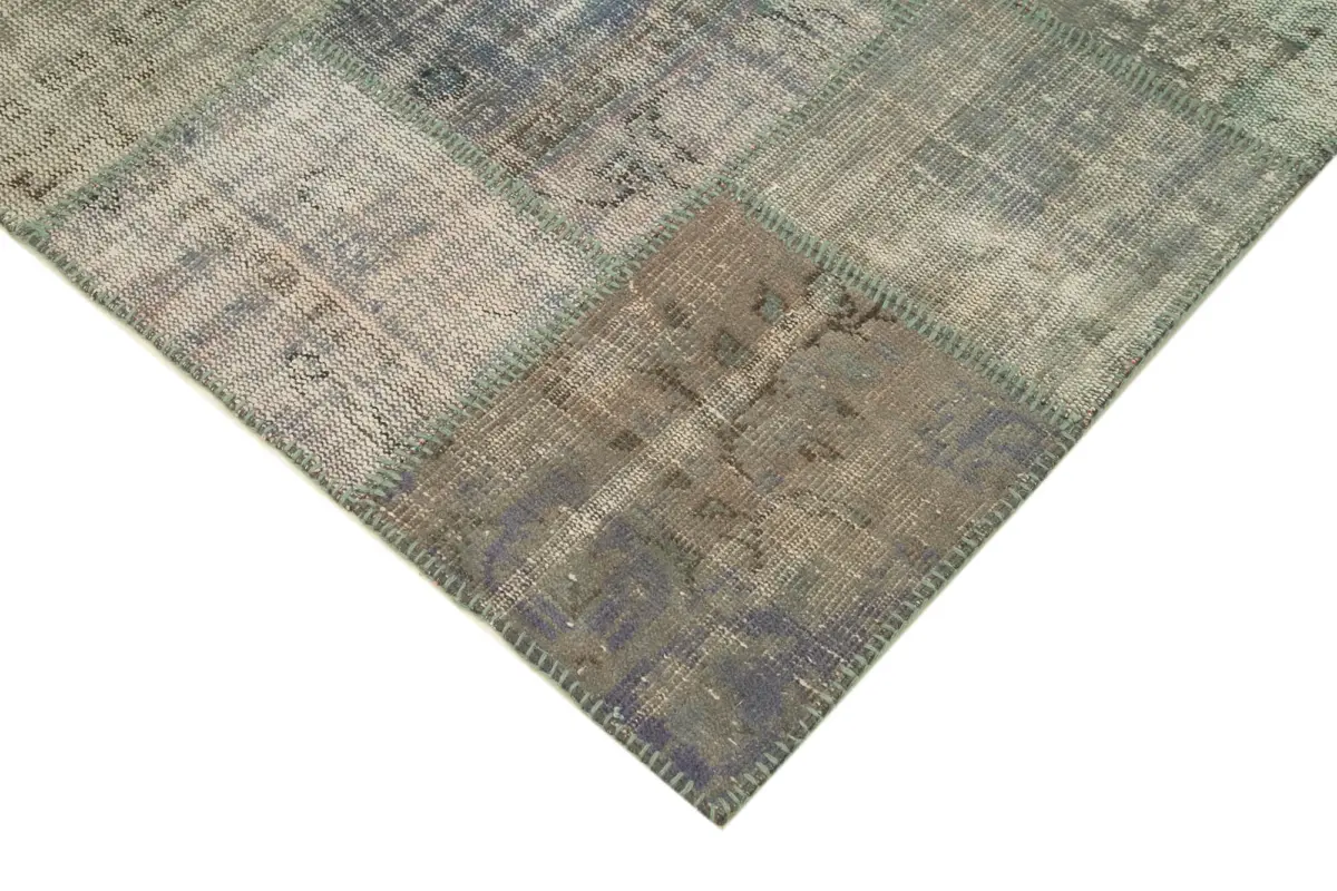 Patchwork Gri Pamuk Üzerine Yün El Dokuma Kilim-197x298 - Görsel 4