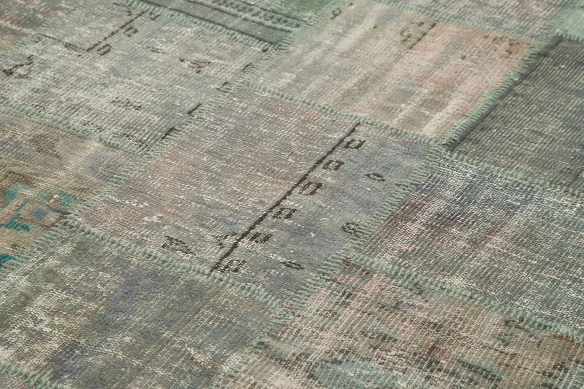 Patchwork Gri Pamuk Üzerine Yün El Dokuma Kilim-197x298 - Görsel 5