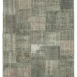 Patchwork Gri Pamuk Üzerine Yün El Dokuma Kilim-196x301