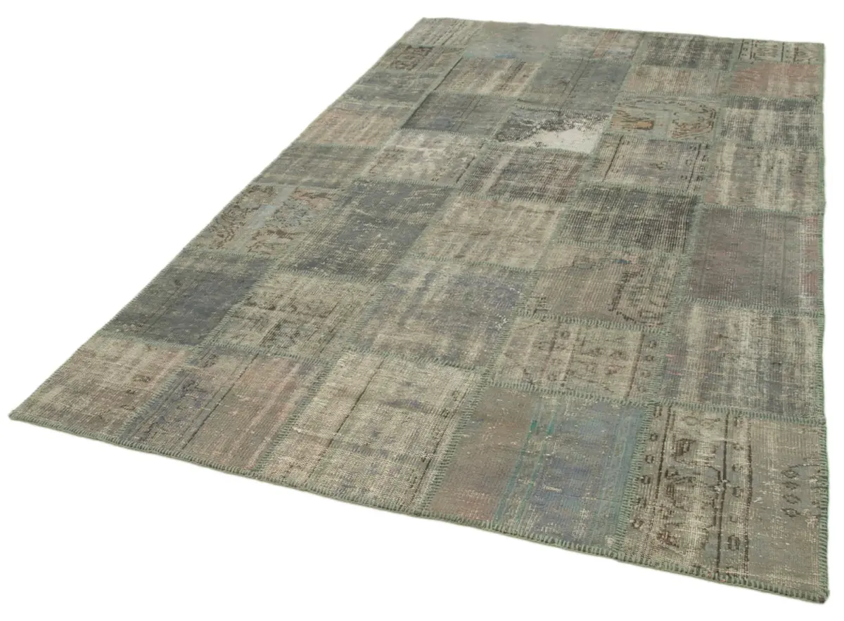 Patchwork Gri Pamuk Üzerine Yün El Dokuma Kilim-196x301 - Görsel 3